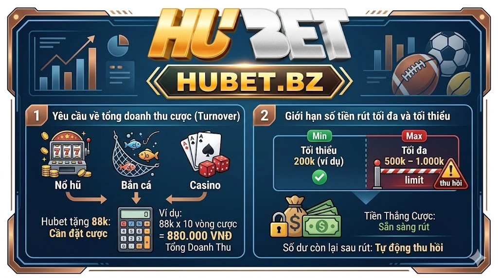 Điều kiện và điều khoản để rút tiền từ số vốn Hubet tặng 88k